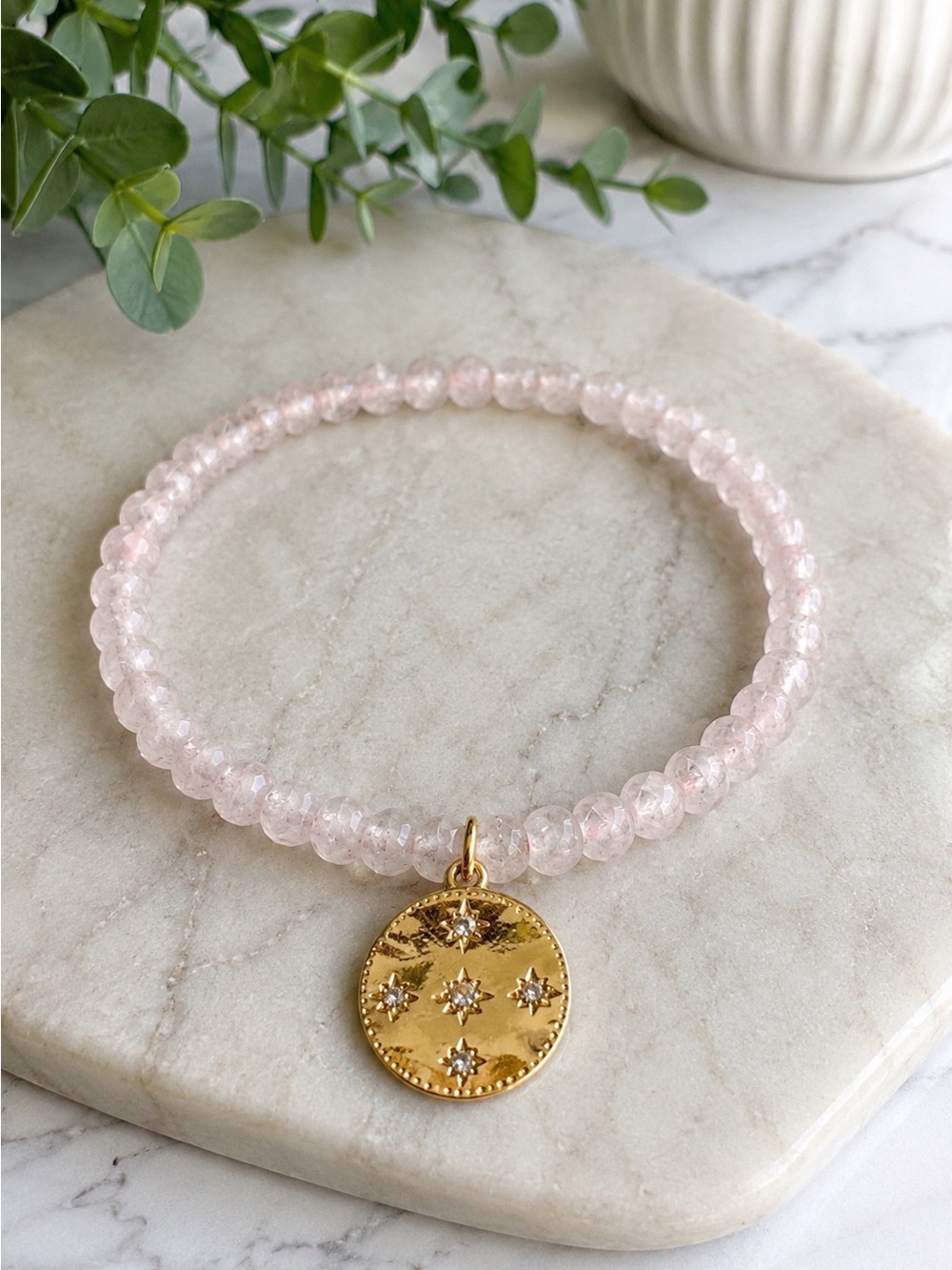 Western-Inspired Pink Beaded Star Medallion Bracelet (BR1616/3)
